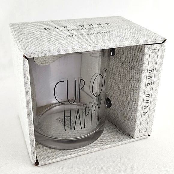 Rae Dunn Large Letters CUP OF HAPPY Glass Mug 18oz - Picture 1 of 7